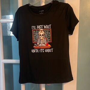 SHEIN Black Tee with Skeleton and Chalkboard Design